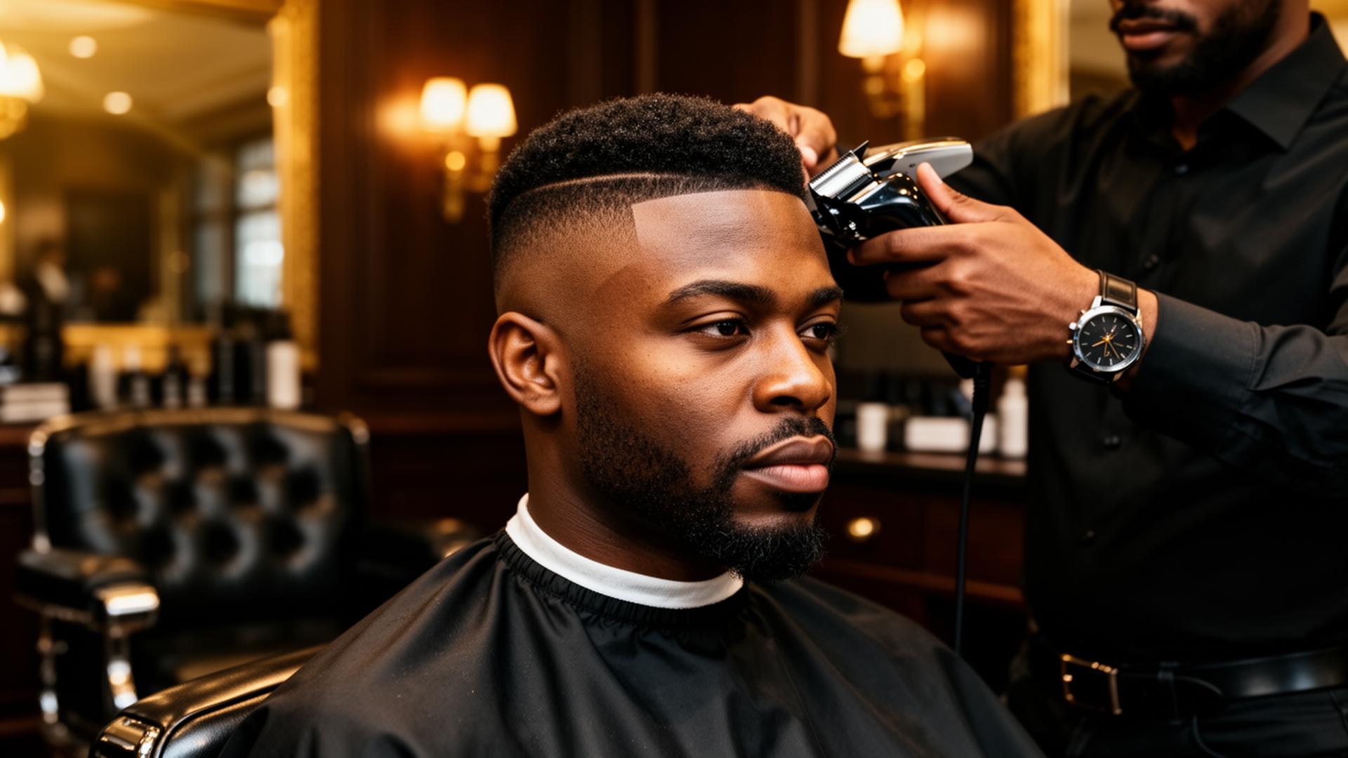Sharp fade haircut at The Gentlemen's Lounge Barbershop in Tukwila